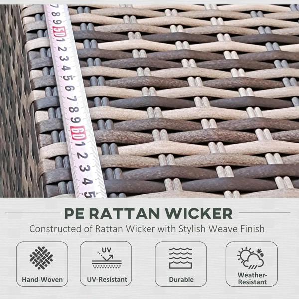 Rattan wicker weave close-up with measuring tape over grey braided texture.
