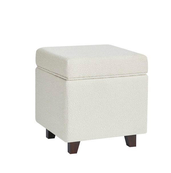 Luxury Living Boucle Fabric Square Ottoman Footstool with Storage - Cream