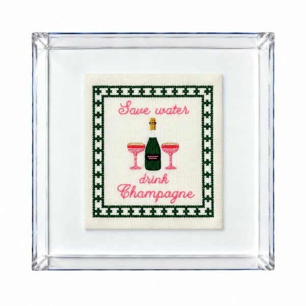 Lilly Loves Save Water Drink Champagne Embroidered Artwork Print