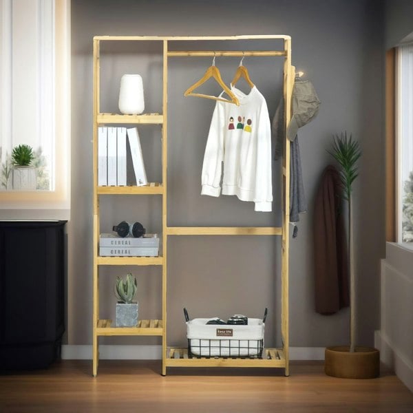 Rafaelo Mobilia Bamboo 155CM Tall Open Wardrobe With Shelves