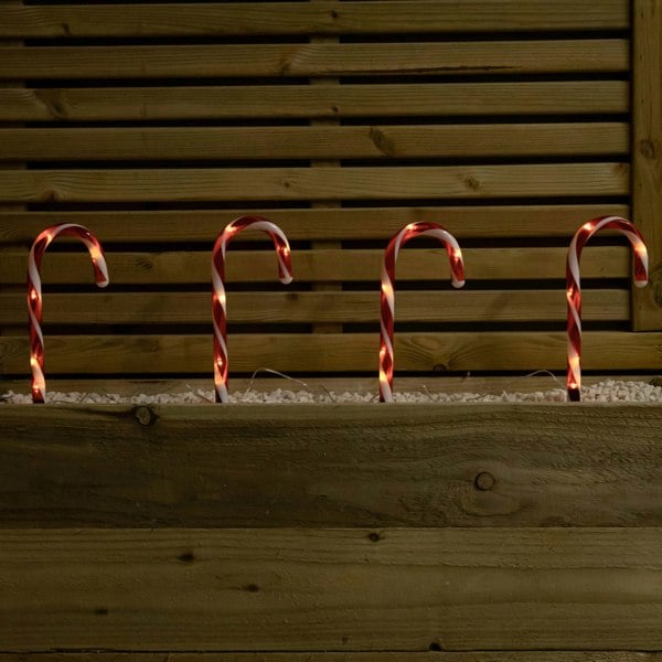 Samuel Alexander 25cm Set of 12 Battery Powered Light up Christmas Candy Cane Path Lights with 60 Warm White LEDs