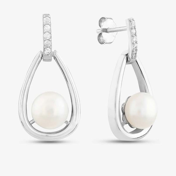 T. H. Baker Sterling Silver Freshwater Pearl Open Teardrop Earrings EOW70096FW