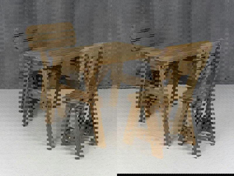 Victoria Space-Saving Rounded Picnic Table and Bench Set with Backrest – Rustic Finish Wooden Outdoor Dining Set for Gardens and Patios