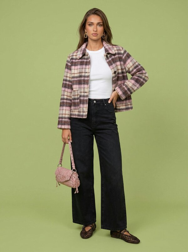 Urban Bliss Wool Blend Check Patch Coat