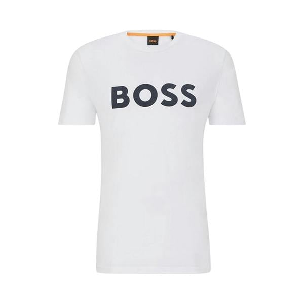 Boss Mens Thinking 1 Signature Logo Regular T-Shirt - White - 