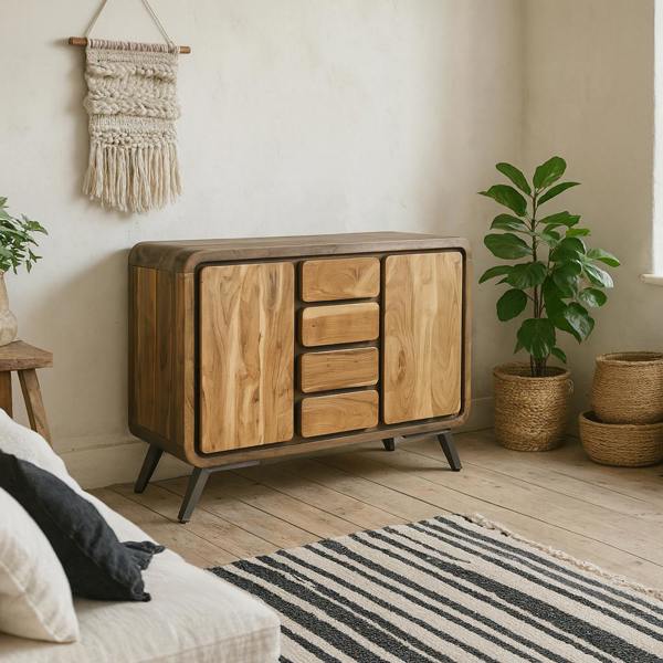 Wyld Haus Los Angeles Reclaimed Wood and Metal Large Sideboard 4 Drawers 2 Doors