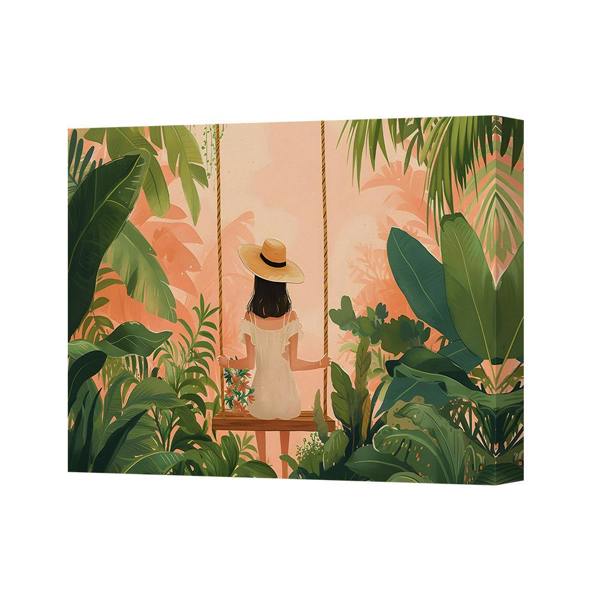 Benjamin Tate Design Tropical Jungle Swing Canvas Art With Woman In Straw Hat