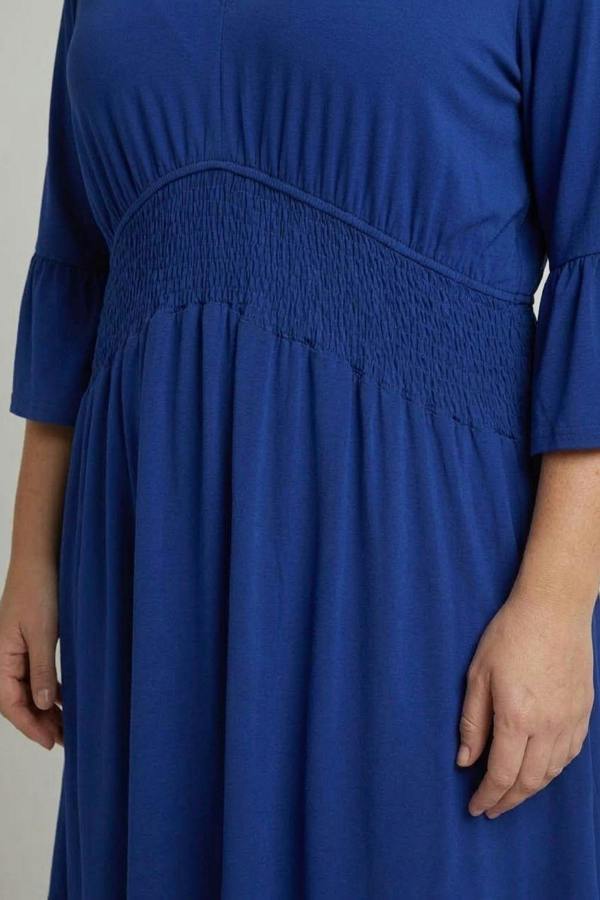 Blue | Curve Shirred 3/4 Sleeve Midi Dress