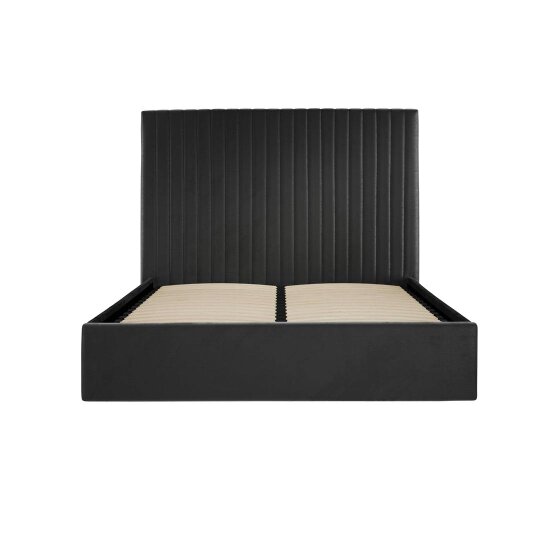 Wyld Haus Dublin Black Upholstered 5ft King Size Ottoman Bed Tall Ribbed Headboard
