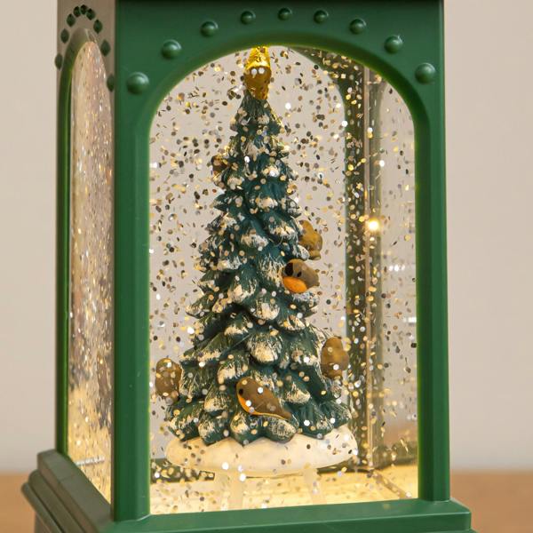 Samuel Alexander 21cm Dual Powered Green Christmas Tree Water Spinner Lantern with Warm White LED