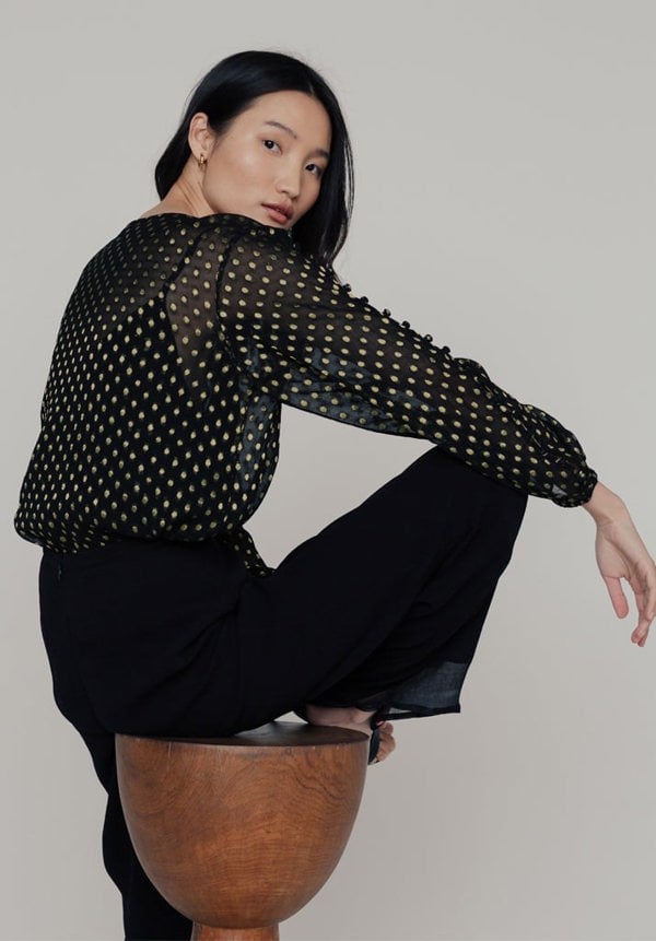 Livia Gold Spot Blouse in Black