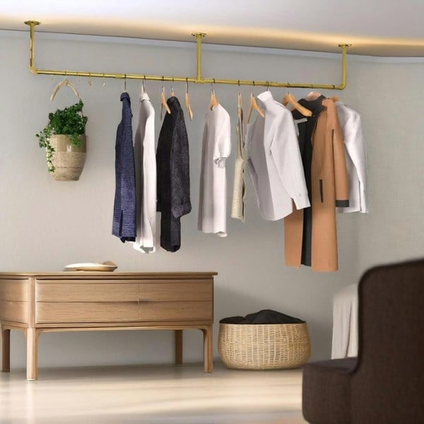 Rafaelo Mobilia Adjustable Heavy Duty Pipe Wall-Mounted Hanging Rail Gold