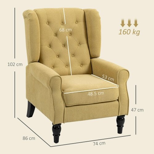 Wyld Haus Luyo Light Yellow Retro Wingback Accent Armchair With Button Tufted Upholstery