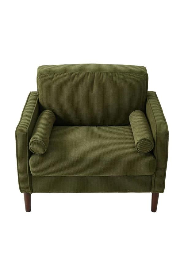Living and Home Green Corduroy Upholstered Single Sofa Armchair