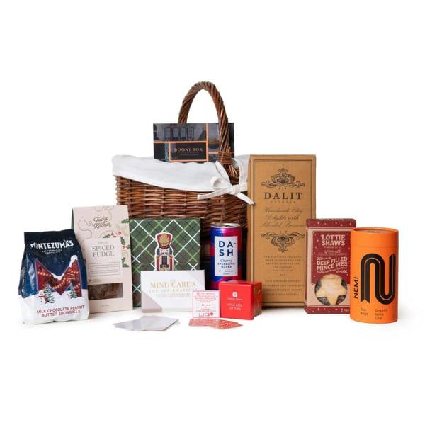 Booni Box Christmas Wind Down Seasonal Treats with Wicker Basket
