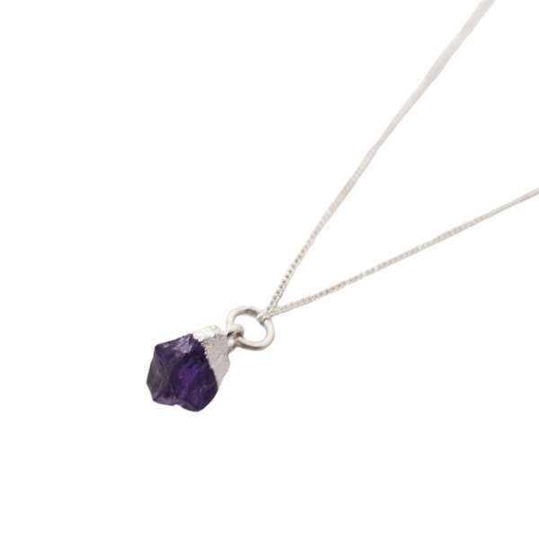 Sterling Silver Raw Amethyst February Birthstone Crystal Necklace