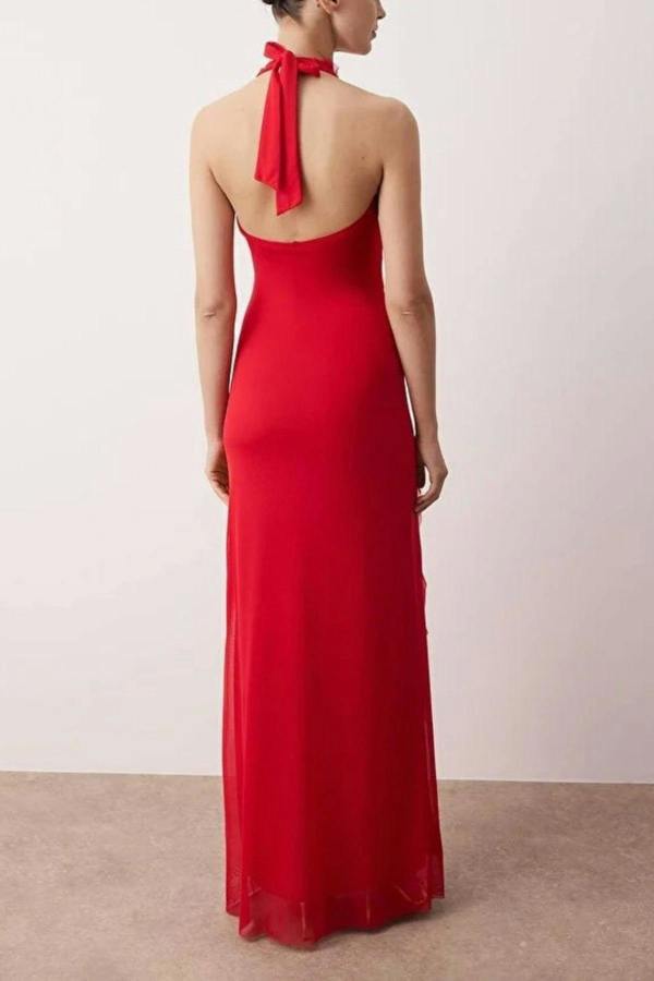 WOVCOR Tulle Evening Dress with Ruffled and Lined