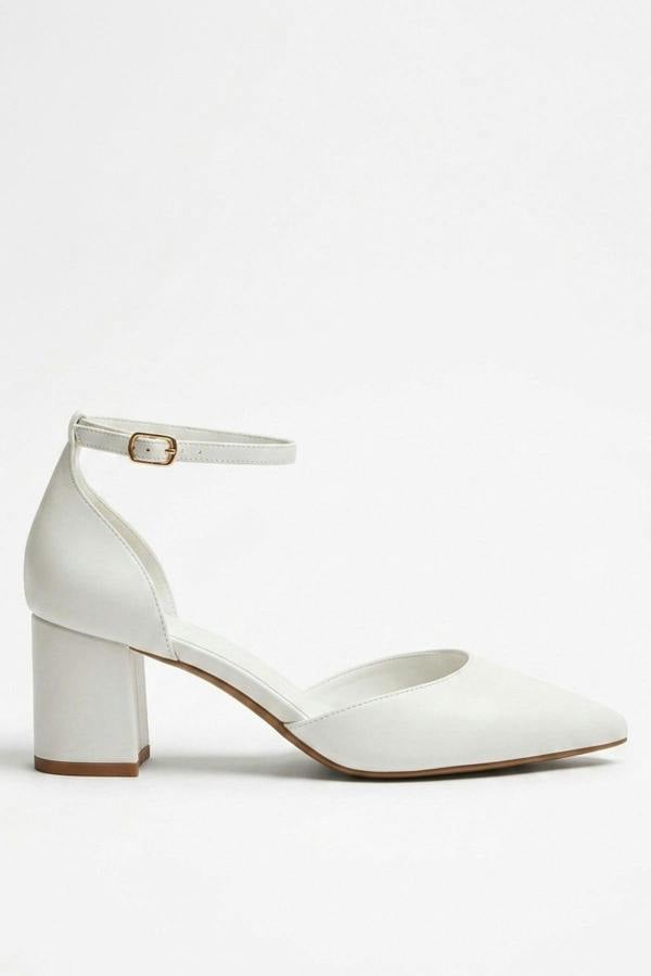 Saoirse Pointed Toe Ankle Strap Heels - White