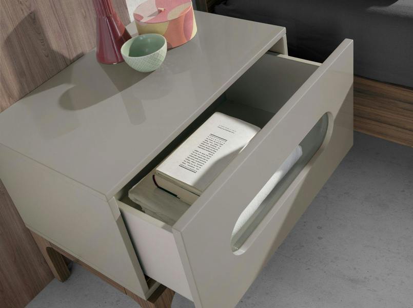 Angel Cerdá Grey and Walnut Wood Bedside Table With Interior Lighting 7144