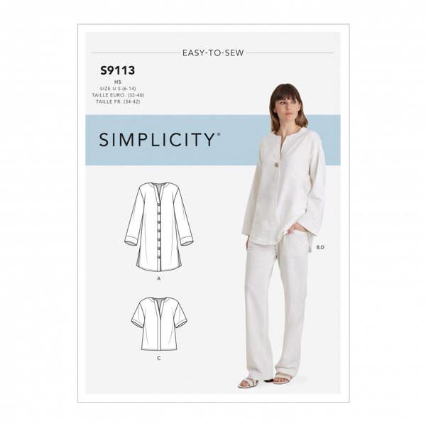 Simplicity Sewing Pattern 9113, Tops, Tunics, Trousers for Women, H5 (6-8-10-12-14) - Intermediate