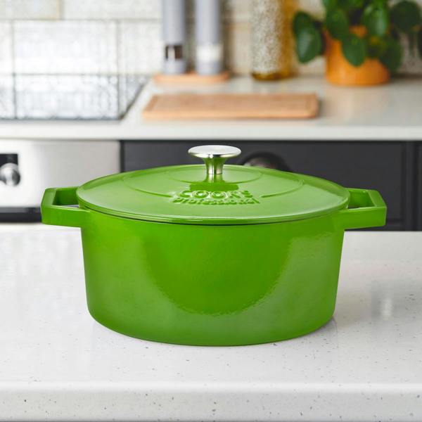 Cooks Professional Set of 3 Cast Iron Casserole | 20cm, 26cm and 28cm | Graduated Green