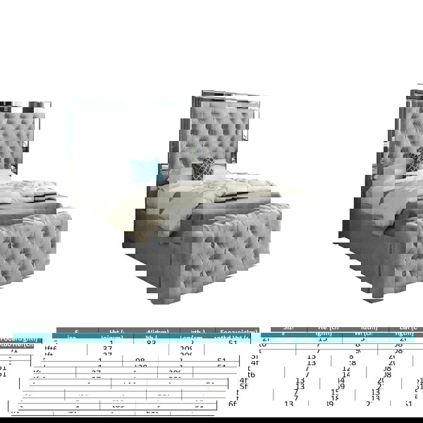 Casa Magna Marino Mirror Upholstered Soft Velvet Bed Frame - Grey