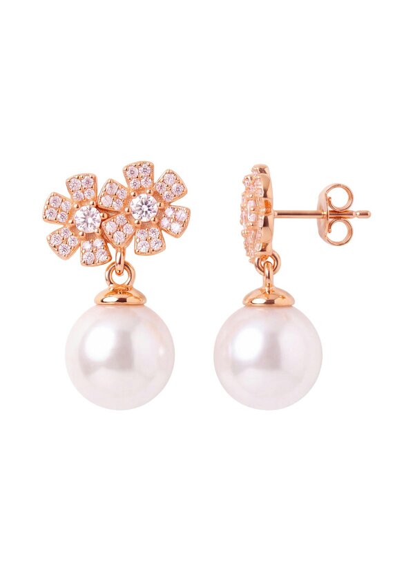 Latelita Bouquet And Pearl Drop Earrings Rosegold