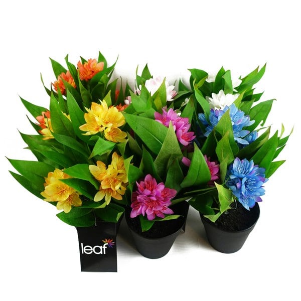 Leaf 3x 18cm Artificial Freesia Plants Pink, Orange, Yellow Flowering