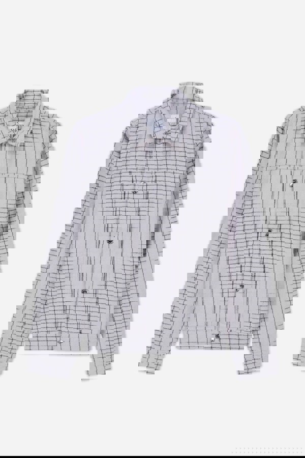 ENORSIA Womens White Stripe Pattern Cropped Jacket