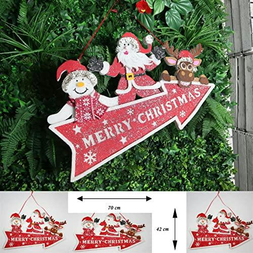 70x3x42cm Red Hanging Sign Board with Reindeer, Santa and Snowman Foam Decoration image 5