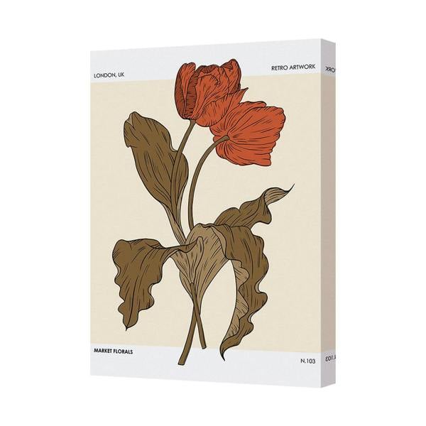 Benjamin Tate Design Market Florals Canvas Art Print Red Poppy Retro Artwork London UK