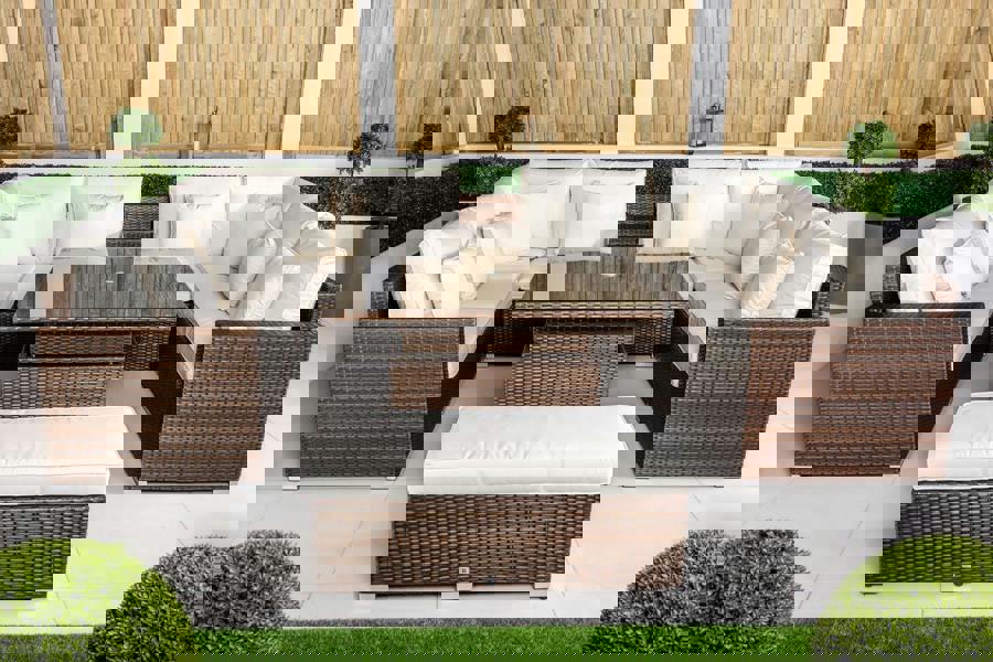 Giardino Havana 8 Seat Modular Sofa Rattan Garden Furniture Set Outdoor Height Adjustable Coffee Table, Bench