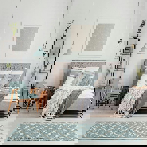 Moroccan Design Thick Shaggy Area Rugs Duck Egg Blue