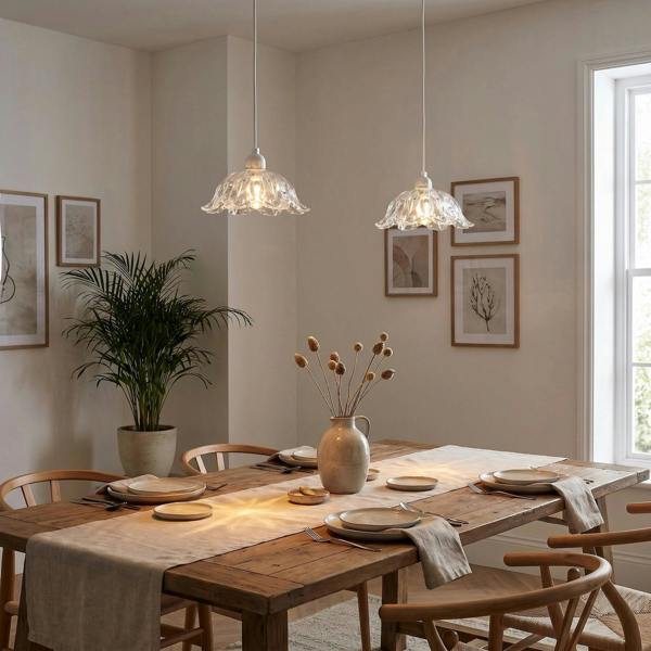 Modern Scallop Rimmed Moulded Clear Glass Pendant Ceiling Light Shade Image 6
