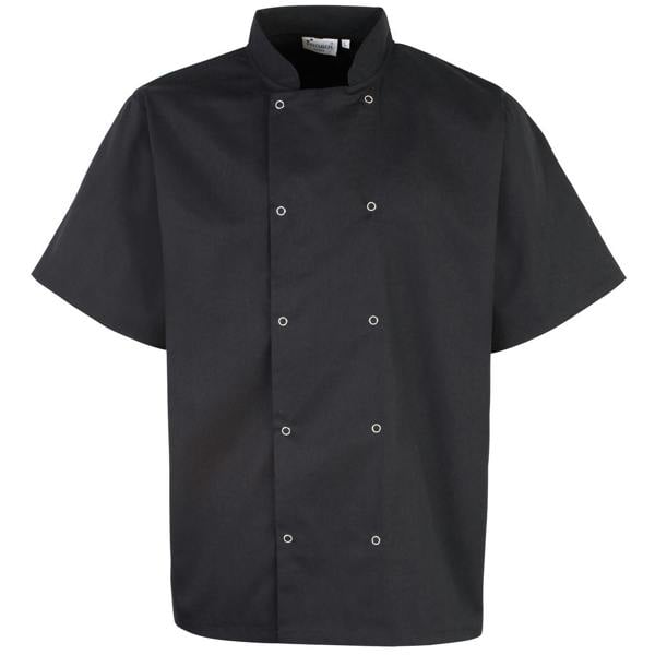 Premier Unisex Studded Front Short Sleeve Chefs Jacket (Pack of 2) - Black