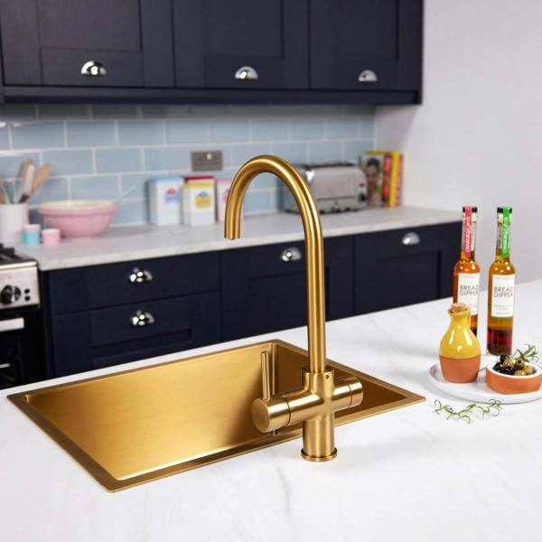 Impromta 3 in 1 Biometric Swan Neck Boiling Water Tap | Brushed Gold Finish