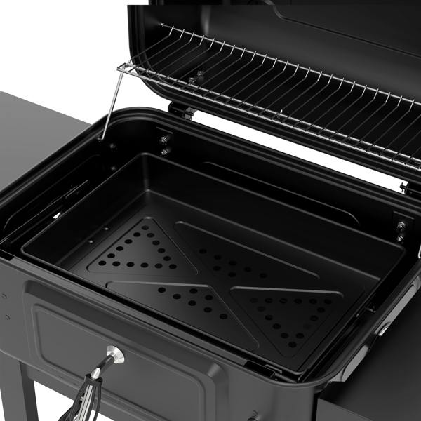 Dellonda Charcoal Grill BBQ Smoker & Trolley with 2 Side Shelves, Black - DG283