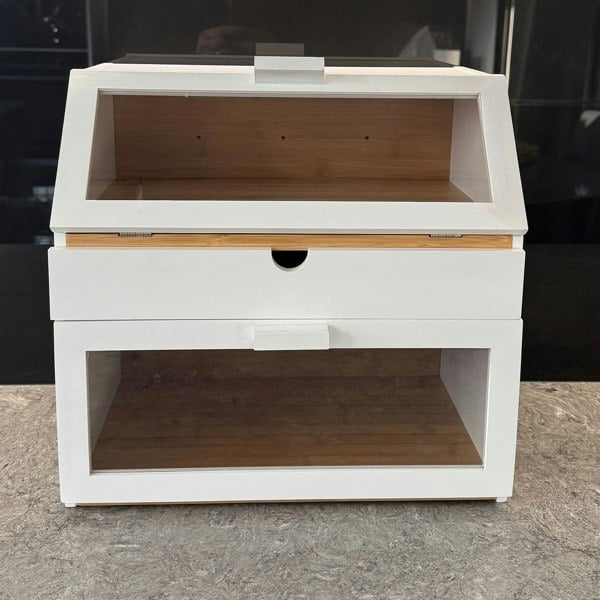 Maison des Cadeaux White 3 Compartment Bamboo Bread Bin