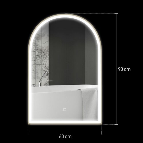 HOMCOM 90x60cm LED Bathroom Mirror, Anti-Fog Arched Vanity Mirror, Gold Tone