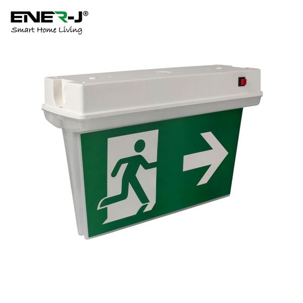 ENER-J 3W LED Emergency Bulkhead Fitting Maintained or Non-Maintained Exit Sign Light IP65 Waterproof