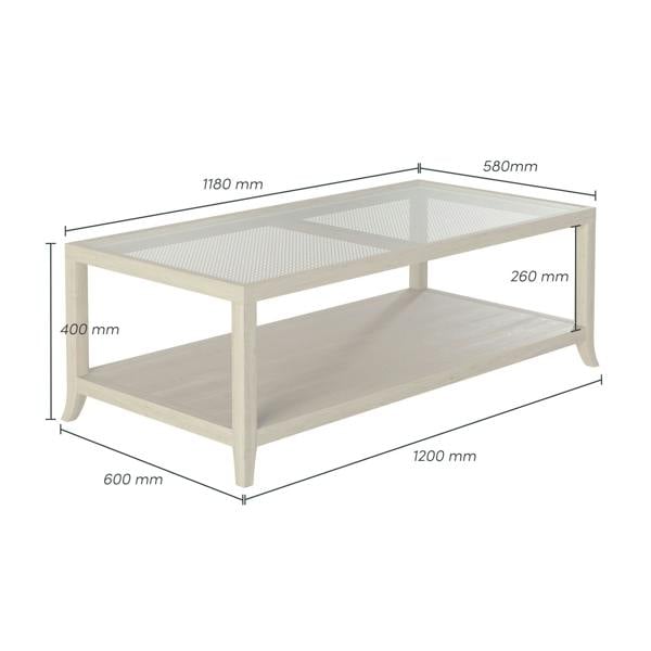 Wyld Haus Portugal Natural Oak and Cane Glass Top Coffee Table