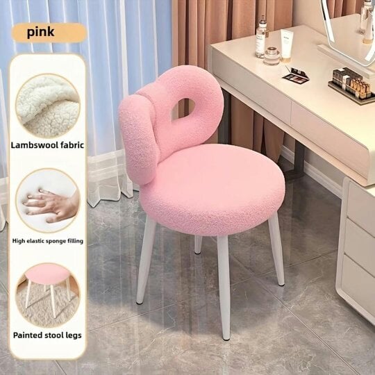 Havendro Butterfly Back Vanity Chair Makeup Computer Chair Lamb Fleece Fabric