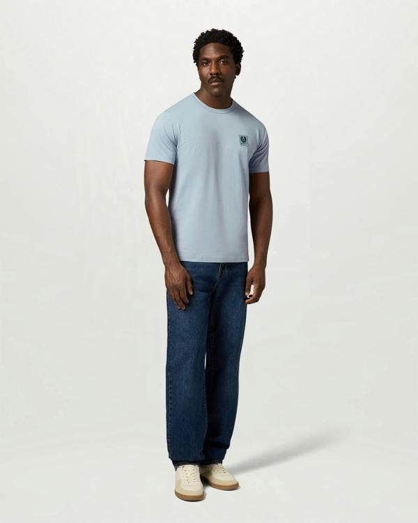Belstaff Mens Icon Logo T - Shirt - Mist Blue | CHO | Designer Mens Short Sleeve T - Shirts