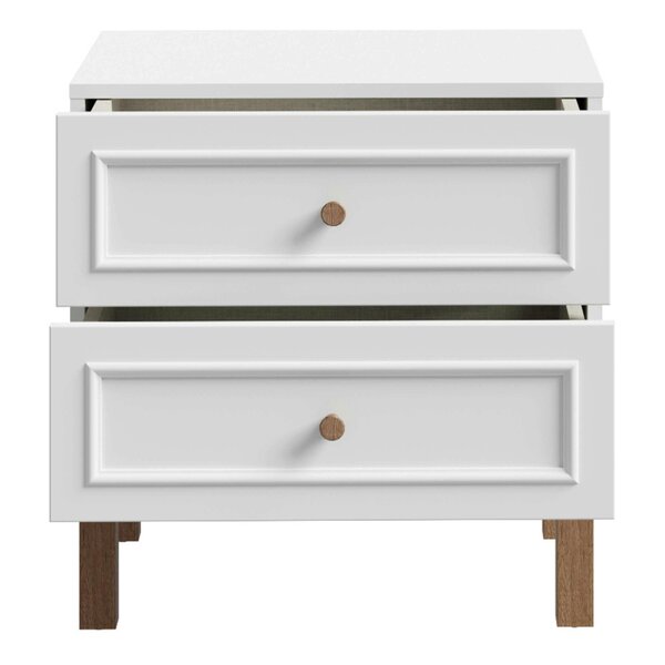 Wyld Haus Thistledown 2 Drawer Bedside Chest Light Grey and Natural Oak Wood