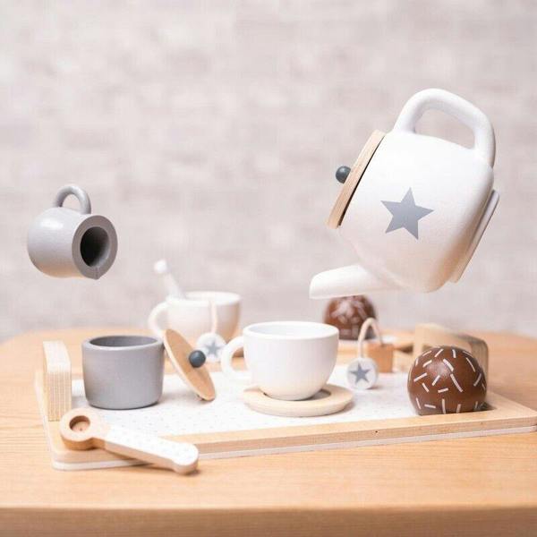 HYGRAD BUILT TO SURVIVE HYGRAD Wooden Tea Set For Toddlers Kids Tea Play Set Pretend Play Toys For Toddlers Kitchen Tea Set Toy Gift For Toddlers