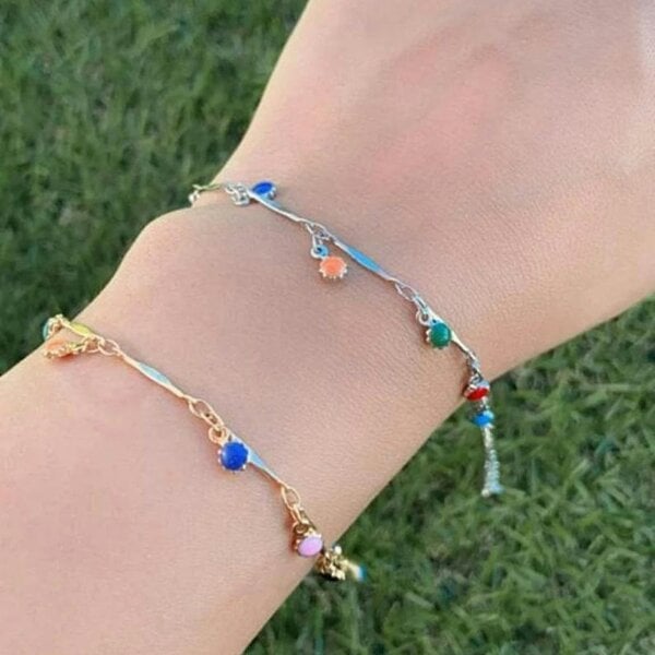 The Colourful Aura Multi Colour Dangle Dainty Beaded Mama Boho Charm Rainbow PRIDE Bracelet