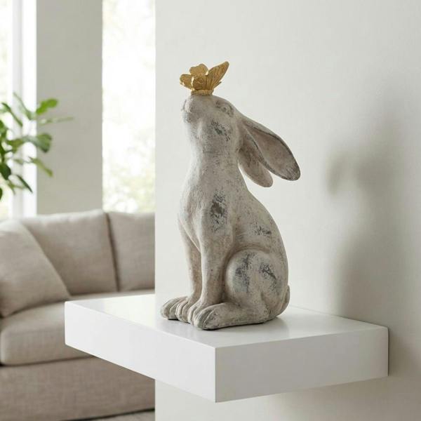 Garden Greatness Stone Rabbit With Butterfly Ornament