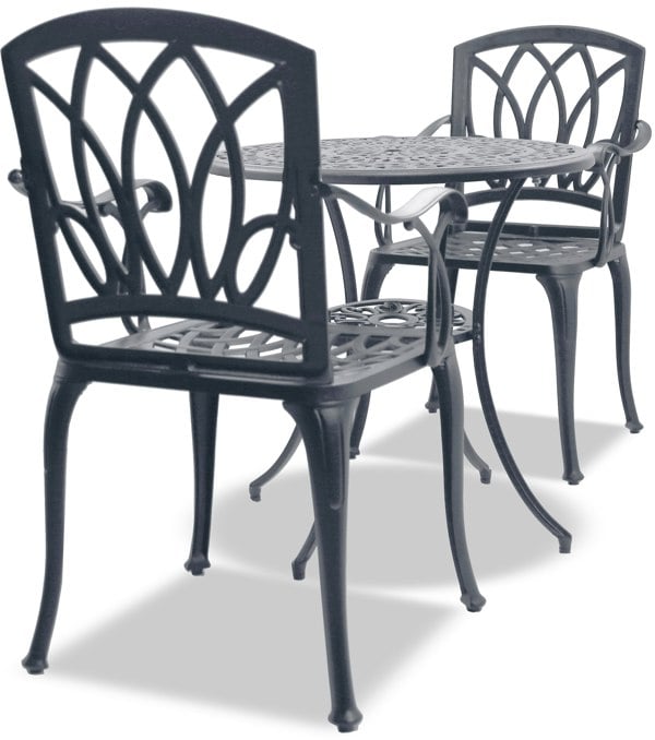 Centurion Supports POSITANO Luxurious Garden and Patio Table and 2 Large Chairs with Armrests Cast Aluminium Bistro Set - Grey