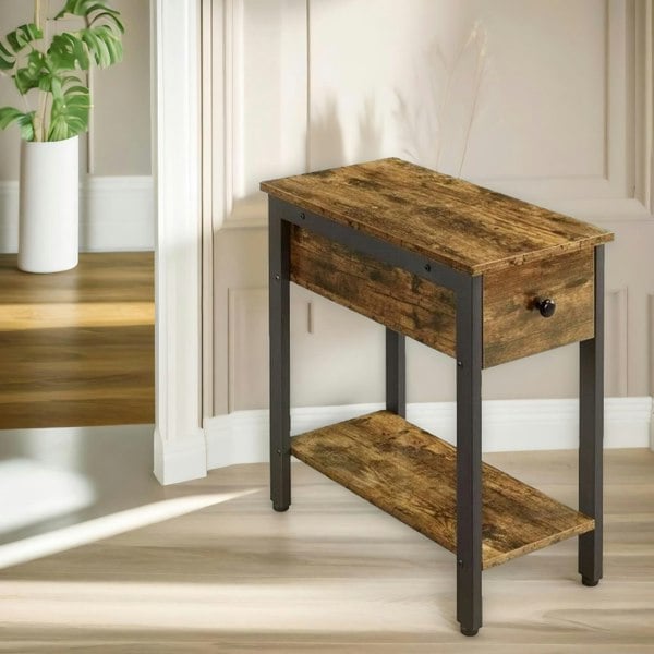 Rafaelo Mobilia Bedside Table With Drawer & Shelf Rustic Brown