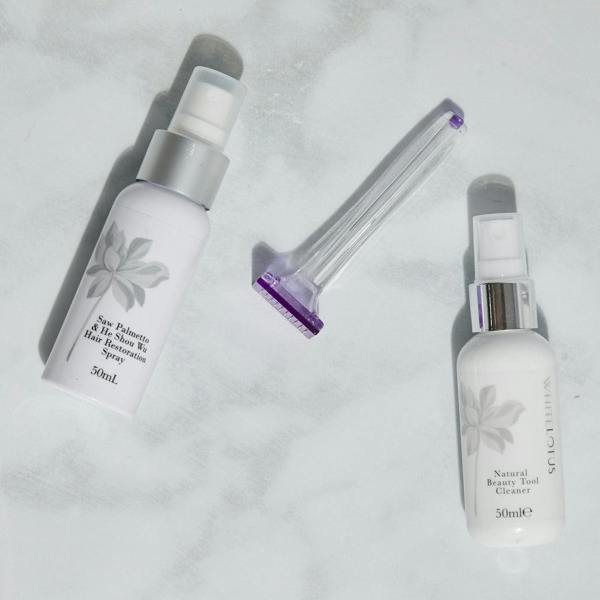 White Lotus Beauty Hair Loss Skin Needling Kit with Derma Stamp, Hair Thickening Spray, Saw Palmetto and He Shou Wu 